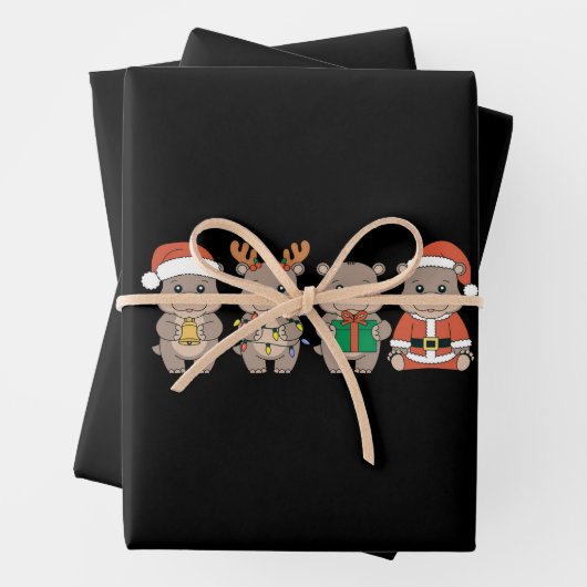 Baby Hippo Moo Deng Christmas Inpakpapier Vel (In situ)