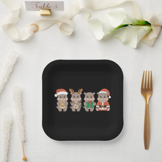 Baby Hippo Moo Deng Christmas Papieren Bordje (Huwelijk)