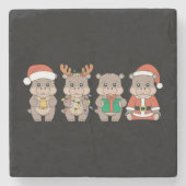 Baby Hippo Moo Deng Christmas Stenen Onderzetter (Voorkant)