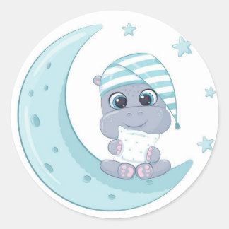 Baby Hippo over de maan Ronde Sticker