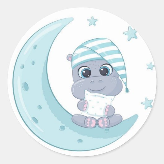 Baby Hippo over de maan Ronde Sticker (Voorkant)