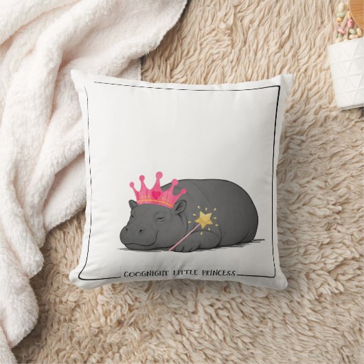 Baby Hippo Princess-Cotton Cushion-Customizable Kussen (Deken)