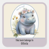 Baby Hippo Schattige Ik hou van Bookplate Sticker  (Voorkant)