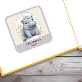 Baby Hippo Schattige Ik hou van Bookplate Sticker 
