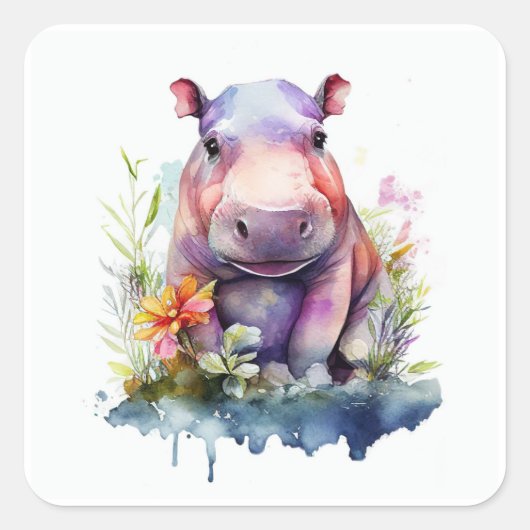 Baby Hippo Square Sticker (Voorkant)