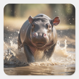 Baby Hippo Vierkante Sticker