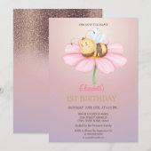 Baby Honey Bee Glitter Birthday Kaart (Voorkant / Achterkant)