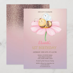Baby Honey Bee Glitter Birthday Kaart