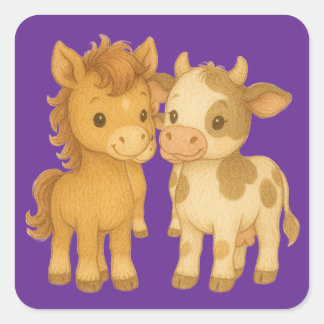 Baby Horse and Baby Cow Vierkante Sticker