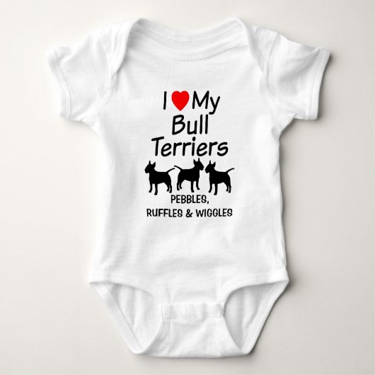 Baby houdt van drie Bull Terrier honden Romper (Voorkant)