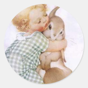 Baby Hugging Easter Bunny Ronde Sticker