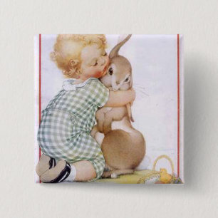 Baby Hugging Easter Bunny Vierkante Button 5,1 Cm