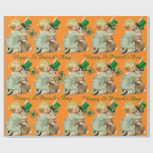 BABY HUGGING RABBIT Irish St. Patrick's Day, Oranj Cadeaupapier (Vlak)