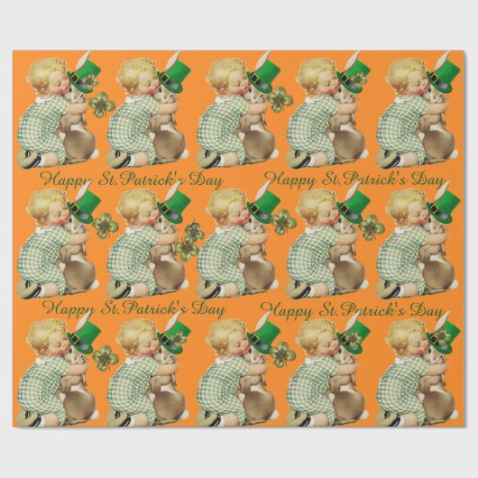 BABY HUGGING RABBIT Irish St. Patrick's Day, Oranj Cadeaupapier (Vlak)