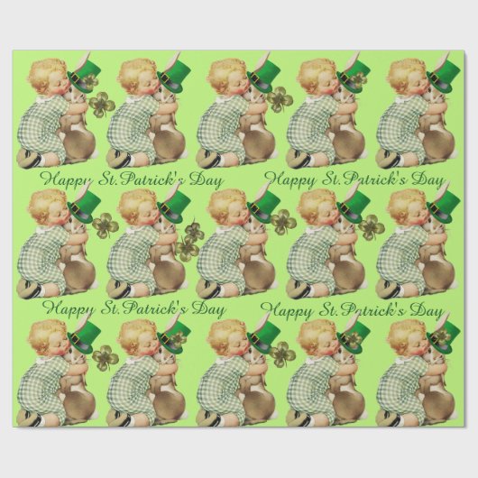 BABY HUGGING RABBIT IRISH ST. PATRICK'S DAY PARTY CADEAUPAPIER (Vlak)