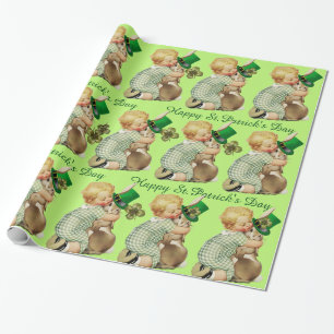 BABY HUGGING RABBIT IRISH ST. PATRICK'S DAY PARTY CADEAUPAPIER