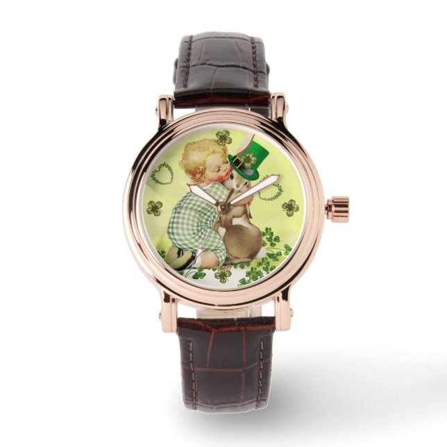 BABY HUGGING RABBIT IRISH ST. PATRICK'S DAY PARTY HORLOGE (Voorkant)
