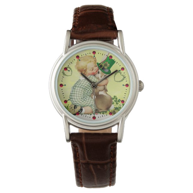 BABY HUGGING RABBIT IRISH ST. PATRICK'S DAY PARTY HORLOGE (Voorkant)