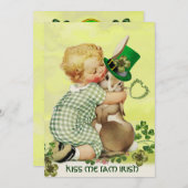 BABY HUGGING RABBIT IRISH ST. PATRICK'S DAY PARTY KAART (Voorkant / Achterkant)