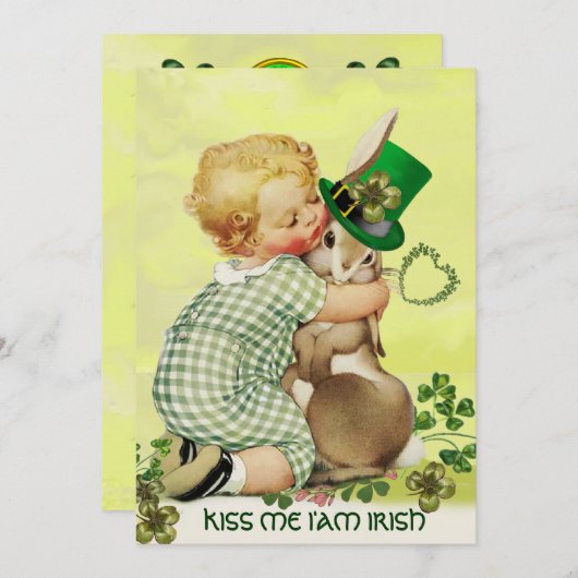 BABY HUGGING RABBIT IRISH ST. PATRICK'S DAY PARTY KAART (Voorkant / Achterkant)