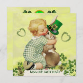 BABY HUGGING RABBIT IRISH ST. PATRICK'S DAY PARTY KAART (Voorkant / Achterkant)