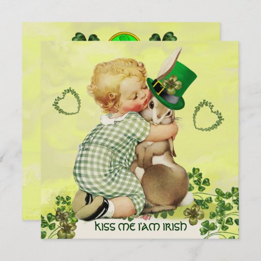 BABY HUGGING RABBIT IRISH ST. PATRICK'S DAY PARTY KAART (Voorkant / Achterkant)