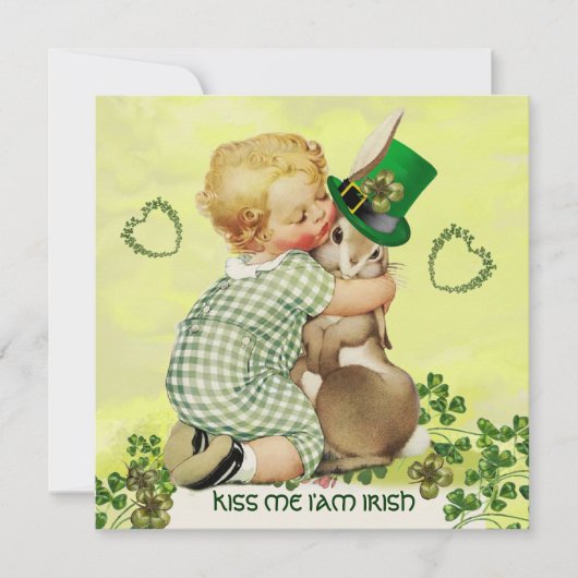 BABY HUGGING RABBIT IRISH ST. PATRICK'S DAY PARTY KAART (Voorkant)
