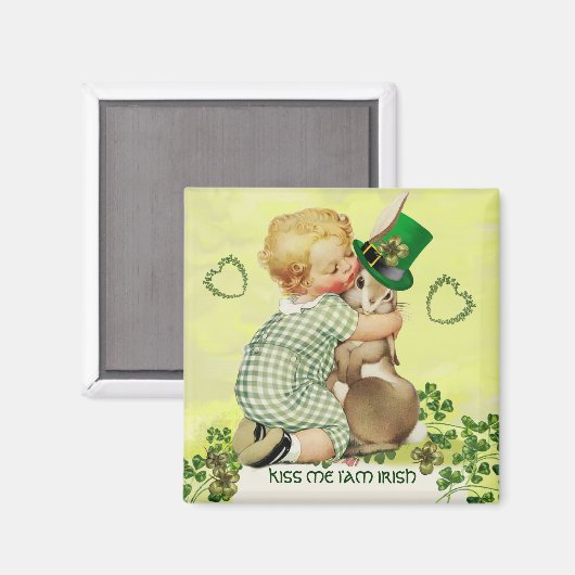 BABY HUGGING RABBIT IRISH ST. PATRICK'S DAY PARTY MAGNEET (Voorkant / Achterkant)