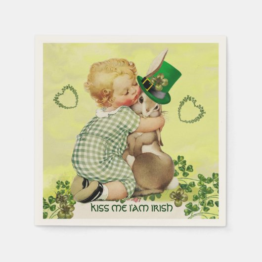 BABY HUGGING RABBIT IRISH ST. PATRICK'S DAY PARTY SERVETTEN (Voorkant)