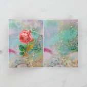 BABY HUGGING RABBIT, roze rozen, Blauwgroen blauwe Feestdagen Kaart (Binnen)