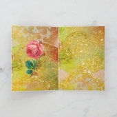 BABY HUGGING RABBIT, roze rozen, gele verjaardag Feestdagen Kaart (Binnen)