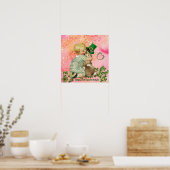 BABY HUGGING RABBIT St.Patrick's Day, Roze Floral Poster (Keuken)