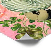 BABY HUGGING RABBIT St.Patrick's Day, Roze Floral Poster (Hoek)