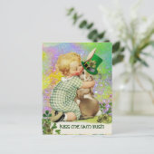 BABY HUGGING RABBIT St. Patrick's Day Shamrocks Briefkaart (Staand voorkant)