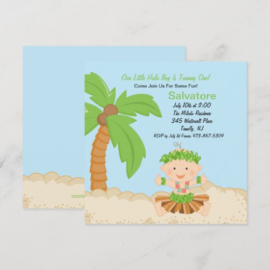 Baby Hula Boy First Birthday Uitnodiging (Voorkant / Achterkant)