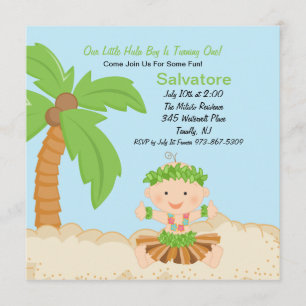 Baby Hula Boy First Birthday Uitnodiging