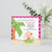 Baby Hula Girl First Birthday Invitation Kaart (Staand voorkant)
