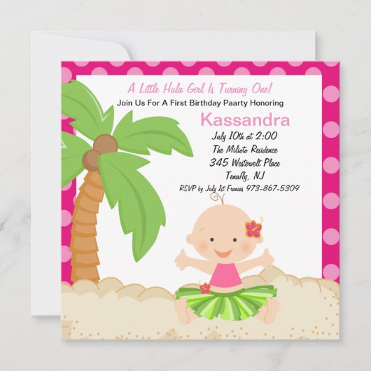 Baby Hula Girl First Birthday Invitation Kaart (Voorkant)