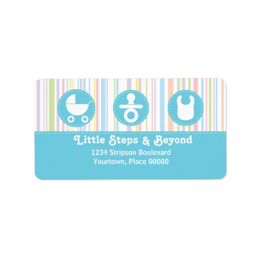 Baby Icon Trio Stripes Blue Address Etiket (Voorkant)