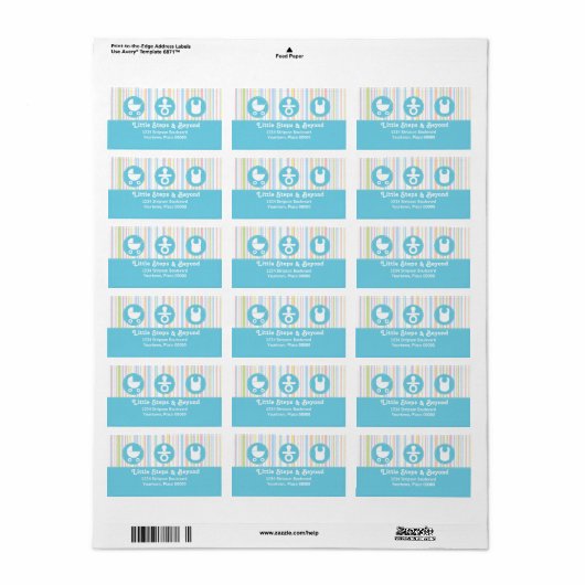 Baby Icon Trio Stripes Blue Address Etiket (Full Sheet)