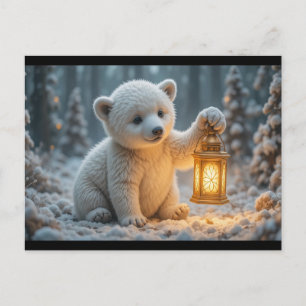 Baby ijsbeer met lantaarn Magische Winter Briefkaart