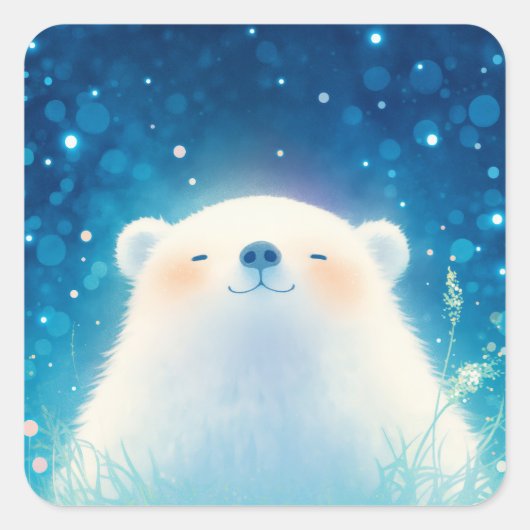 Baby ijsbeer rustend in zachte gras vierkante sticker (Voorkant)