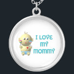 Baby: Ik hou van mijn mama-Ketting Zilver Vergulden Ketting<br><div class="desc">Deze schattige "3-D" look Bouncing Baby verklaart "I love my mommy". Voel je vrij om je eigen woorden toe te voegen en/of de achtergrondkleur te veranderen via Zazzle's geweldige aanpassingstools! Voor meer "Bouncing Baby with Heart" producten bezoek mijn andere winkel op: http://www.zazzle.com/bouncingbabiesheart*</div>