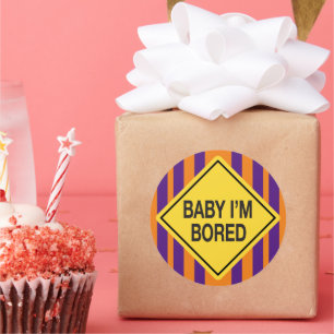 Baby Ik verveel me aan Oranje Paarse strepen Ronde Sticker