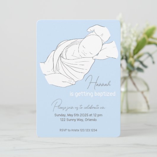 Baby Illustratie Doopuitnodiging Kaart (Staand voorkant)