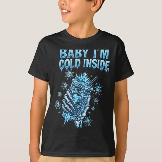 Baby I'm Cold Inside Iced Coffee Heart Skeleton Ch T-shirt (Voorkant)