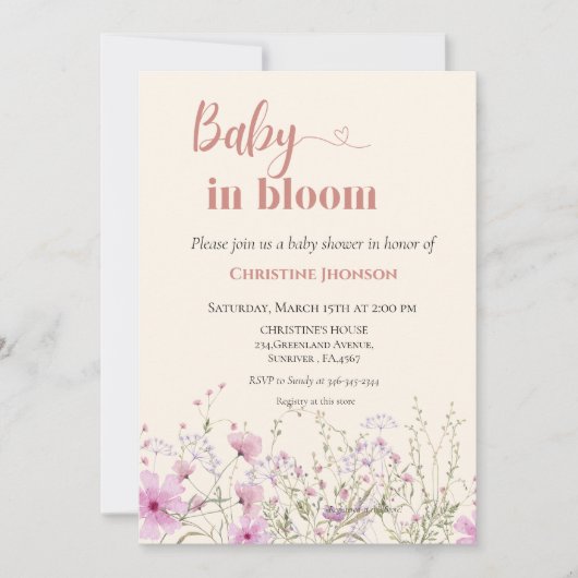 Baby in a bloom wildflower baby shower uitnodiging (Voorkant)