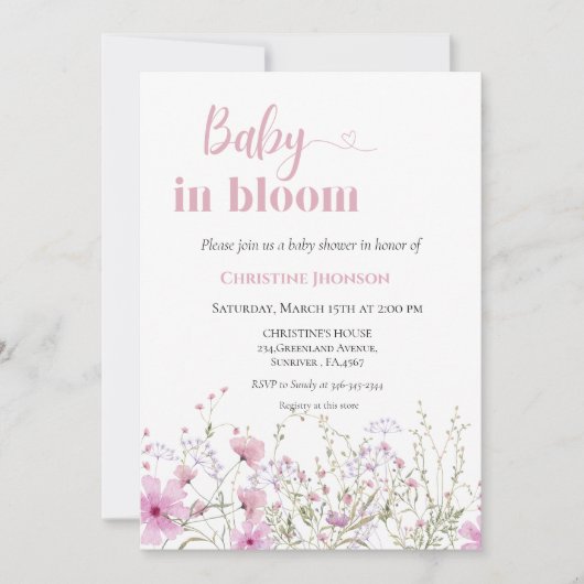 Baby in a bloom wildflower baby shower uitnodiging (Voorkant)