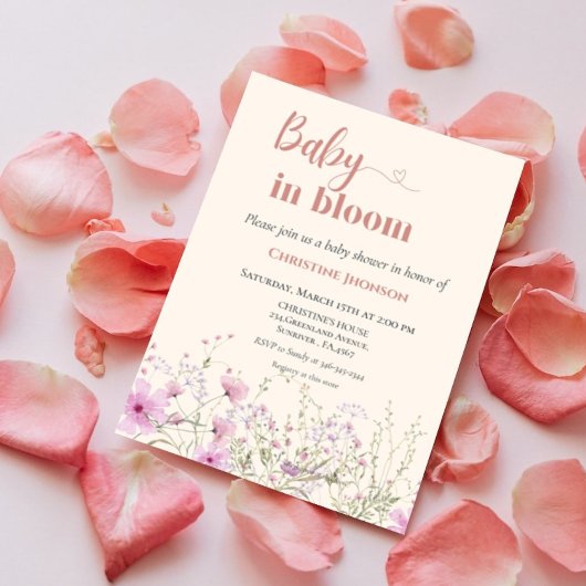 Baby in a bloom wildflower baby shower uitnodiging