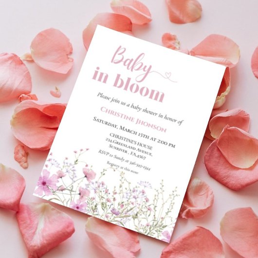 Baby in a bloom wildflower baby shower uitnodiging